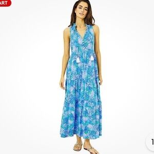 Lilly pulitzer Malone maxi dress las olas aqua strong current sea NWT size Small